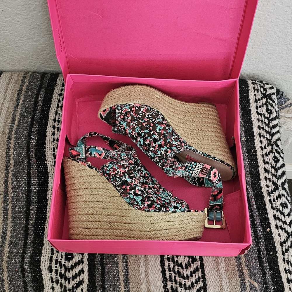 Betsey Johnson Aztec Multicolor Wedge Sandals